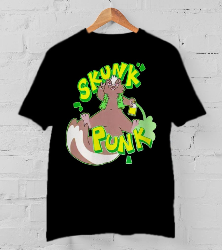 SKUNK PUNK Green Vest Peace Sign Paint Can T-Shirt