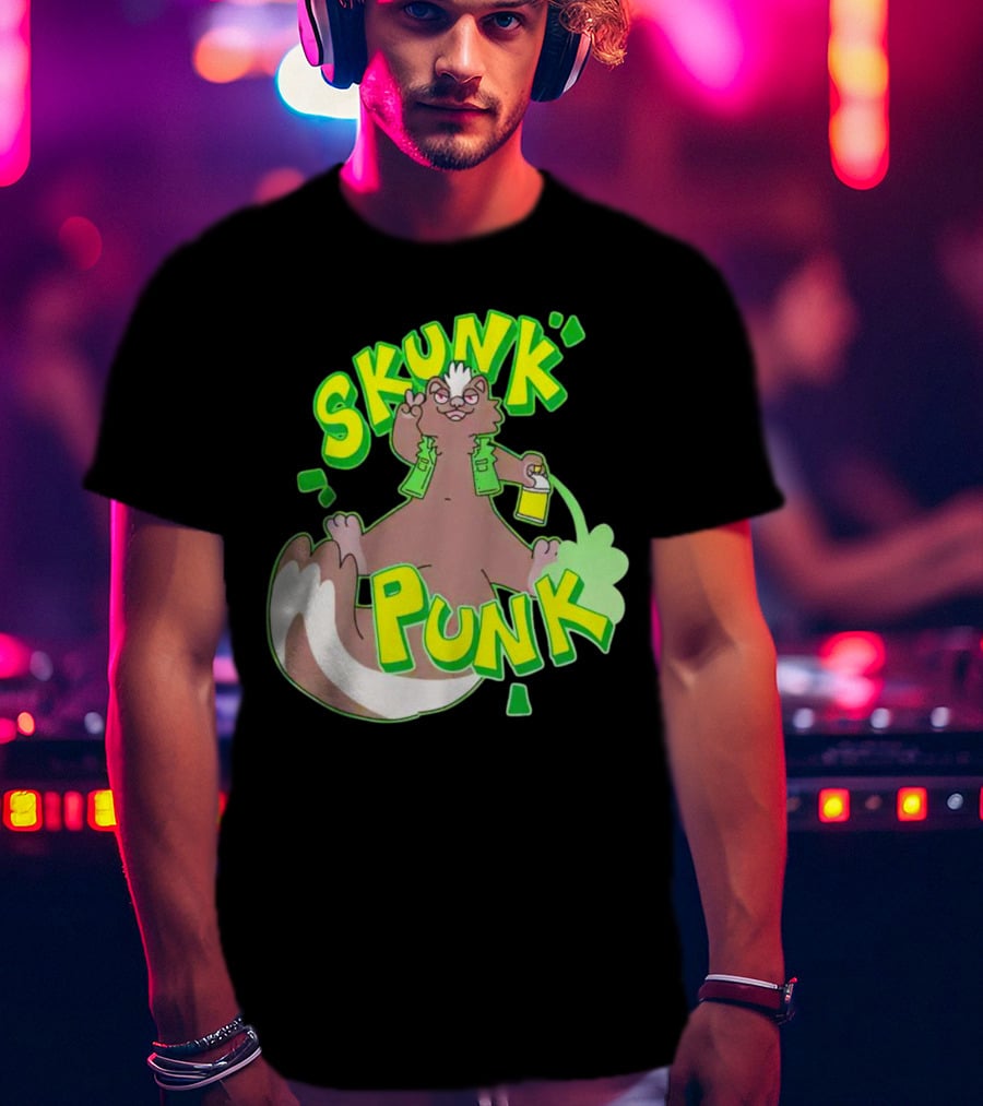 SKUNK PUNK Green Vest Peace Sign Paint Can T-Shirt