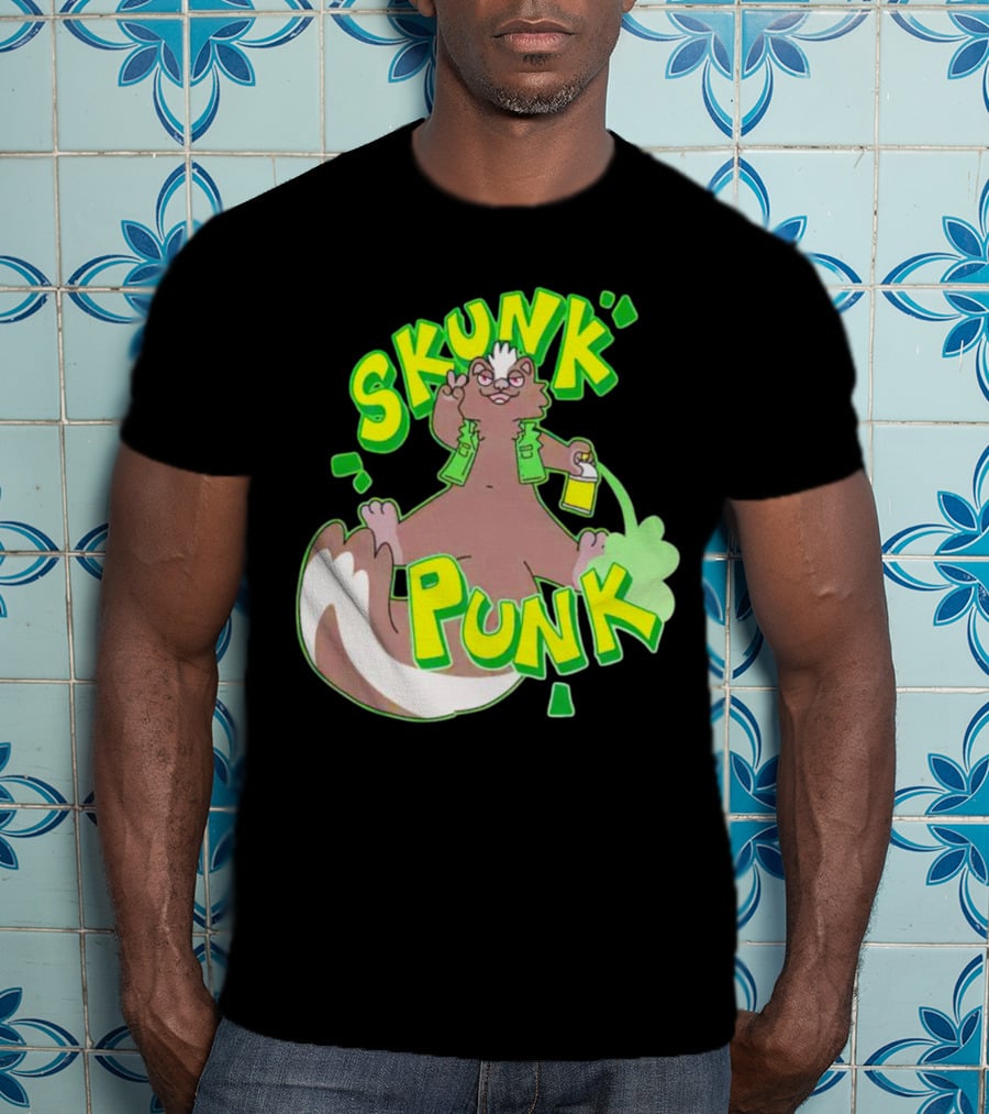 SKUNK PUNK Green Vest Peace Sign Paint Can T-Shirt