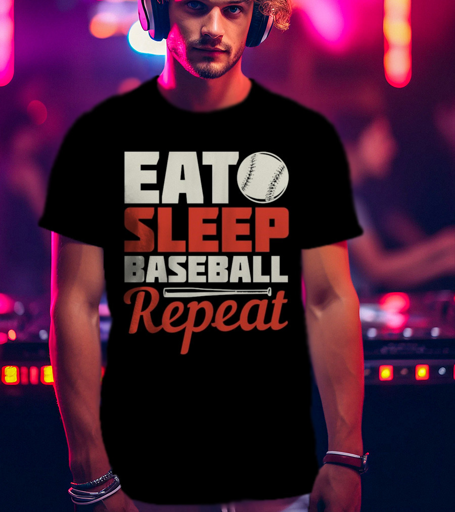 Eat Sleep Baseball Repeat Ball Bat Iconic Sports Cycle T-Shirt