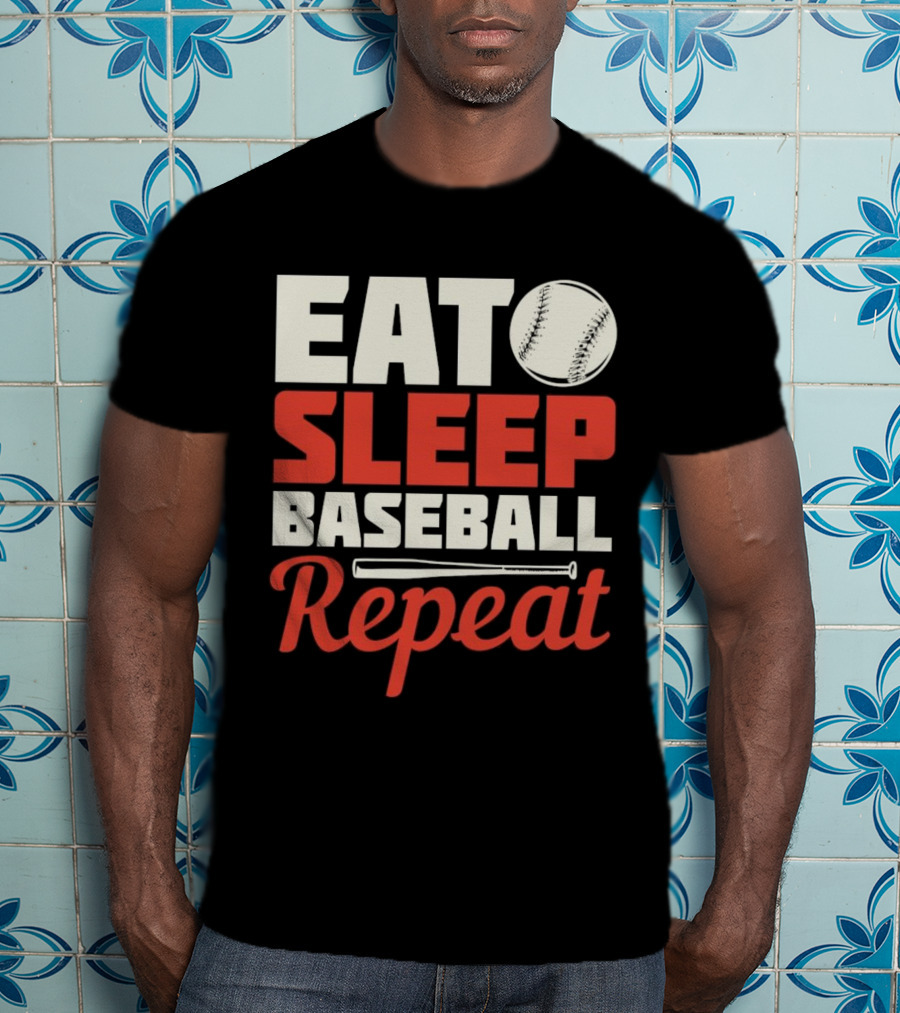 Eat Sleep Baseball Repeat Ball Bat Iconic Sports Cycle T-Shirt