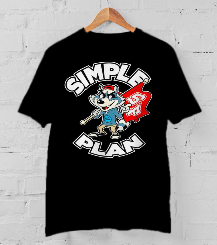 Simple Plan Raccoon Mascot Holding Red Flag T-Shirt