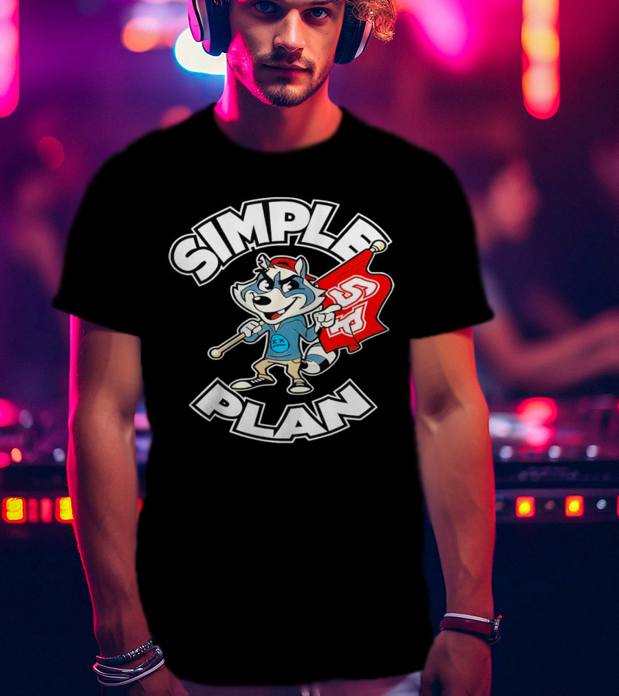 Simple Plan Raccoon Mascot Holding Red Flag T-Shirt