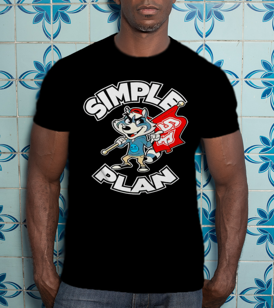 Simple Plan Raccoon Mascot Holding Red Flag T-Shirt
