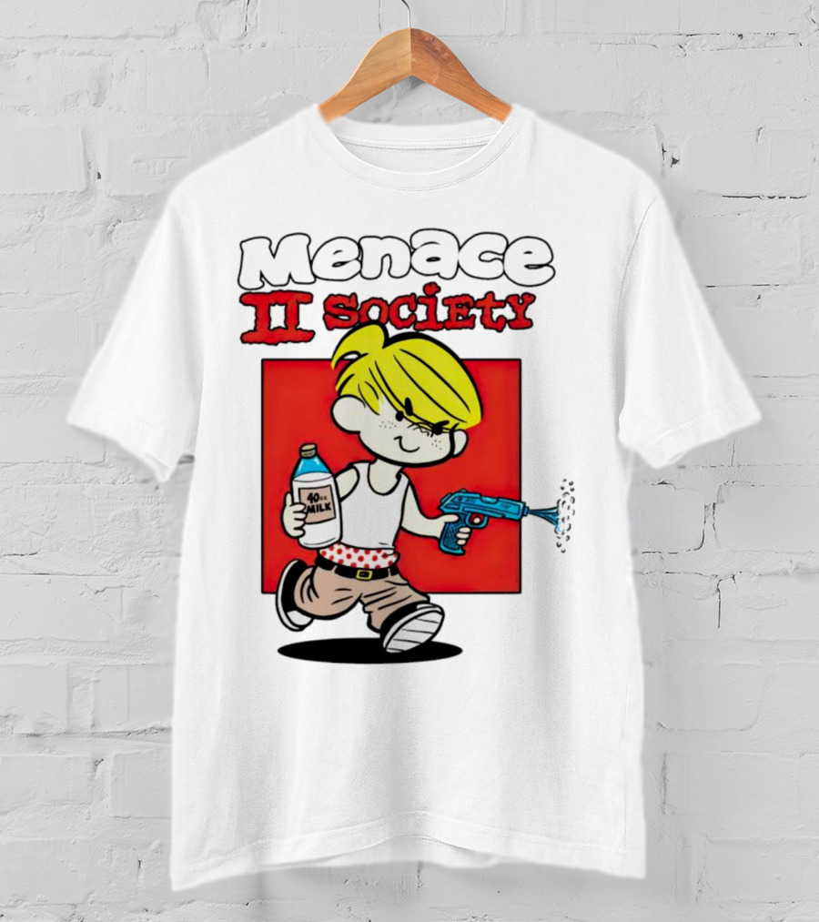 Menace II Society Cartoon Character With Squirt Gun And Milk T-Shirt