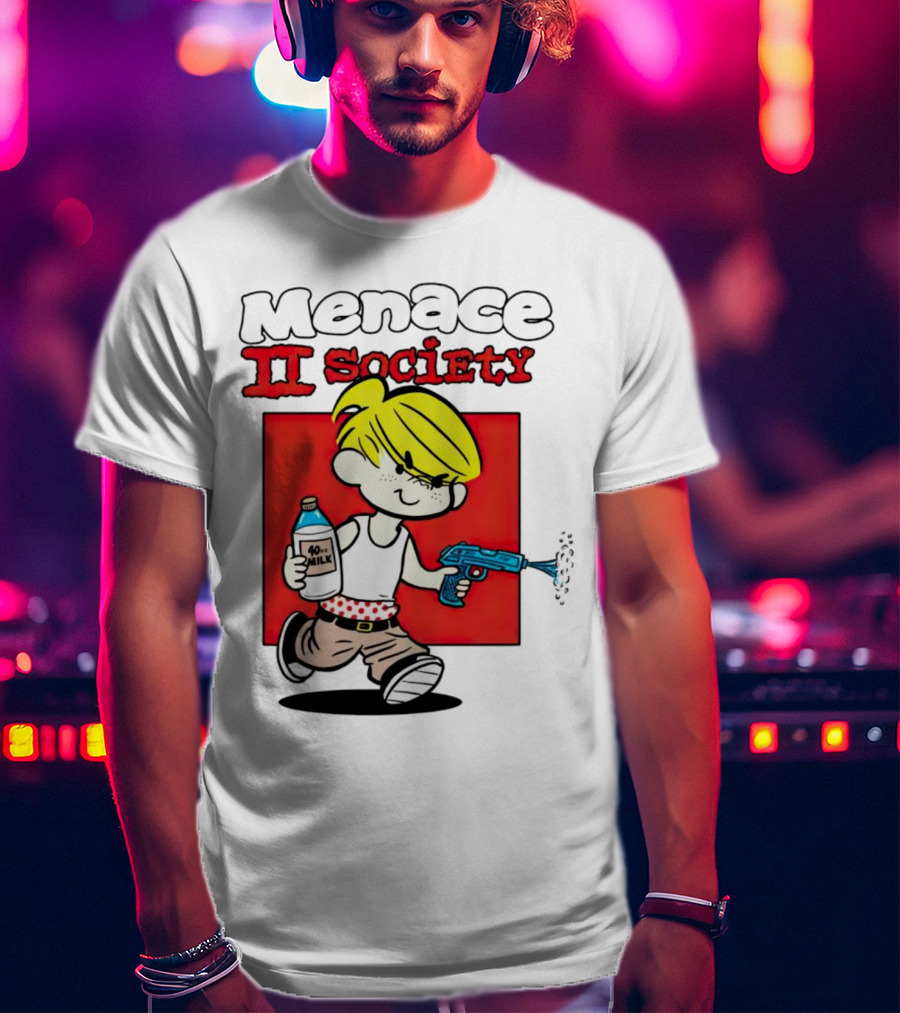Menace II Society Cartoon Character With Squirt Gun And Milk T-Shirt