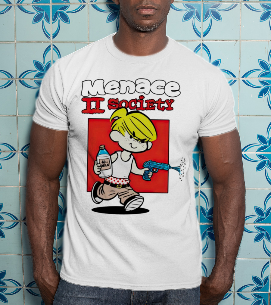 Menace II Society Cartoon Character With Squirt Gun And Milk T-Shirt