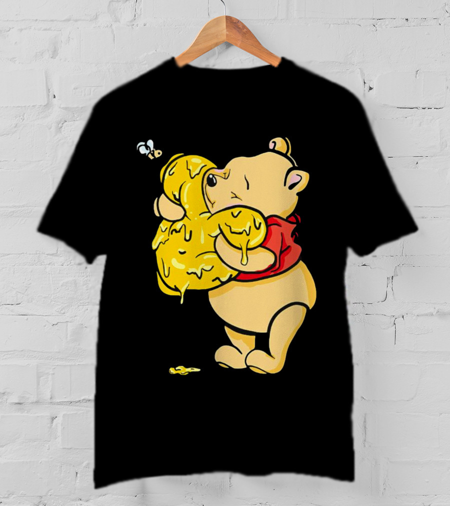 Pooh Bear Hugging Hunny Pot With Bee T-Shirt