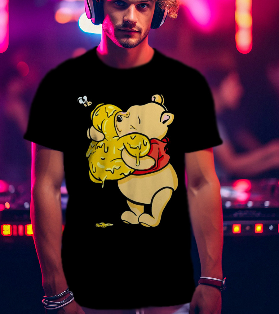 Pooh Bear Hugging Hunny Pot With Bee T-Shirt