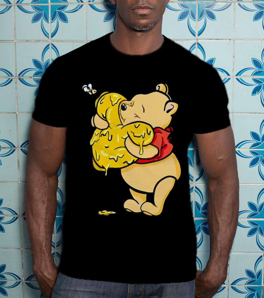 Pooh Bear Hugging Hunny Pot With Bee T-Shirt