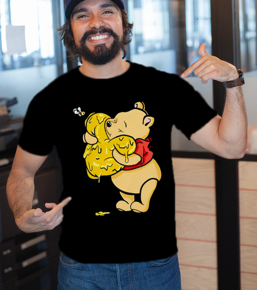 Pooh Bear Hugging Hunny Pot With Bee T-Shirt
