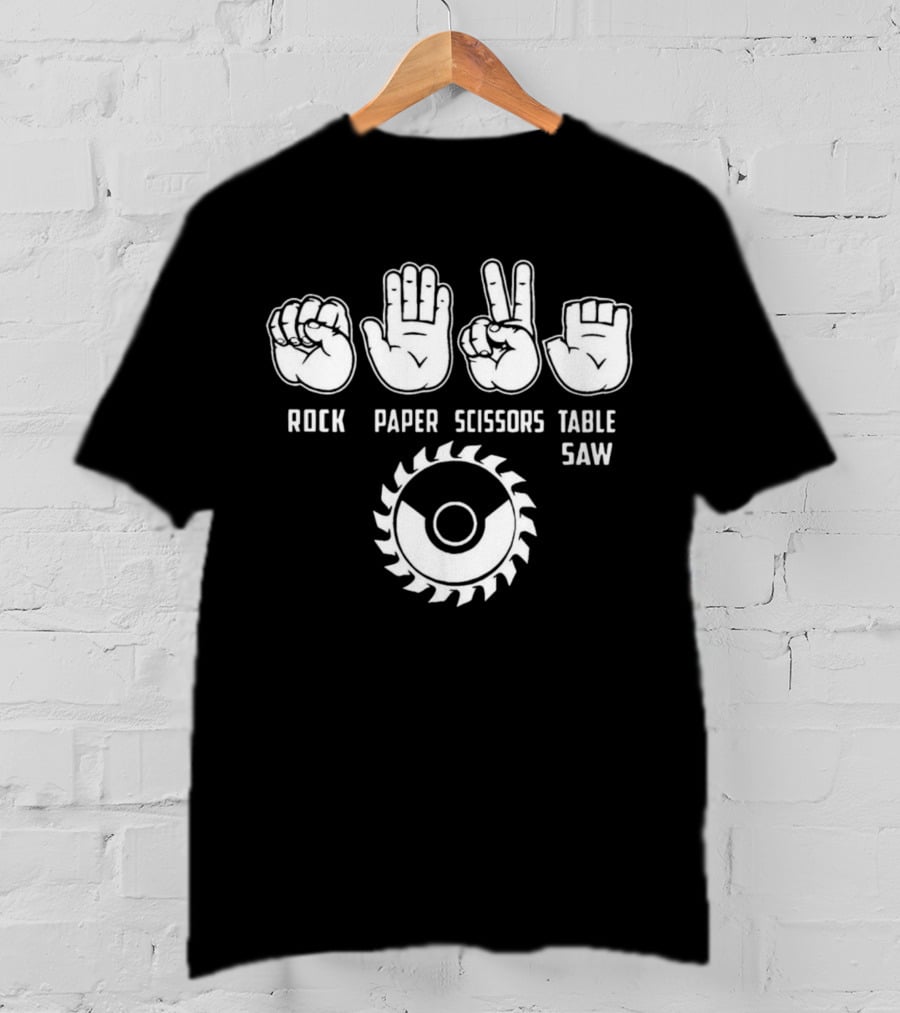 Rock Paper Scissors Table Saw Hand Gesture With Circular Blade T-Shirt