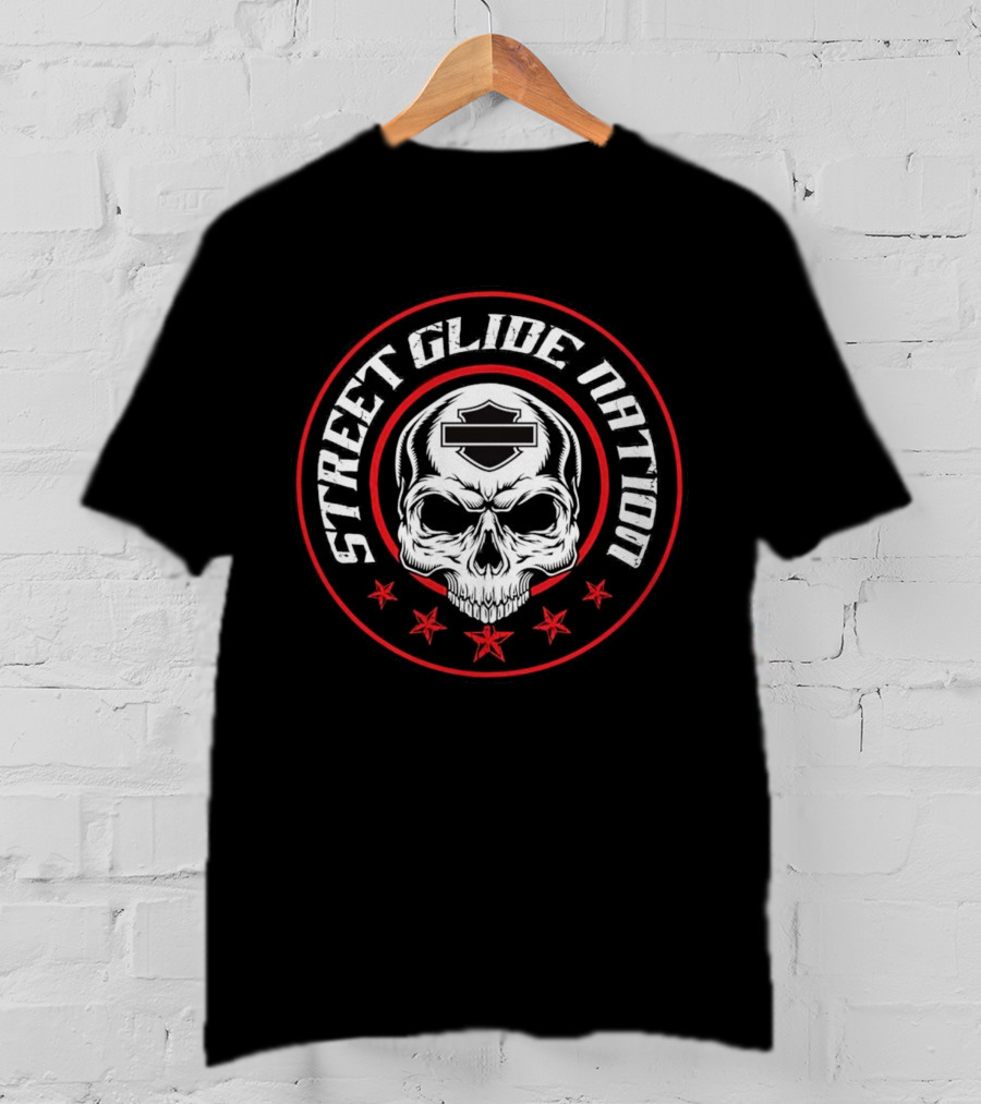 Street Glide Nation Skull Logo Badge With Stars T-Shirt