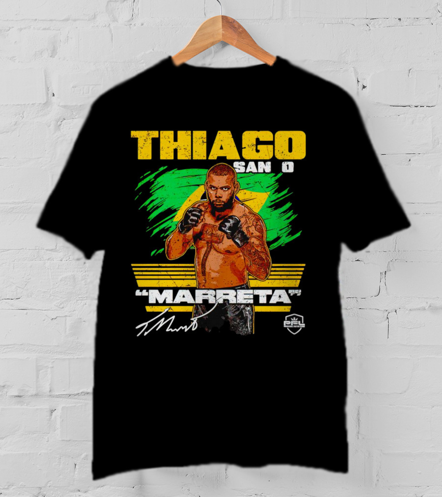 Thiago Santos Marreta PFL Signature MMA Fighter Brazilian Flag Background T-Shirt