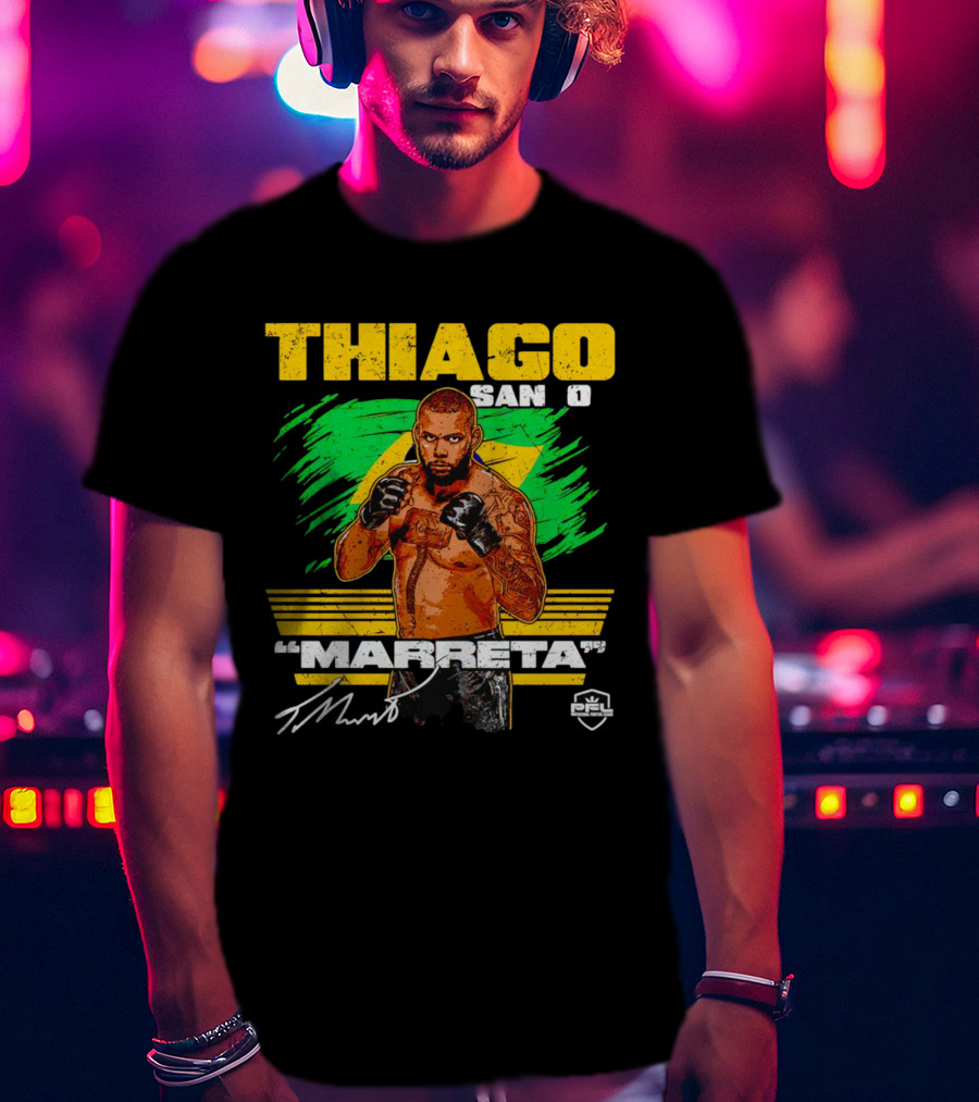 Thiago Santos Marreta PFL Signature MMA Fighter Brazilian Flag Background T-Shirt