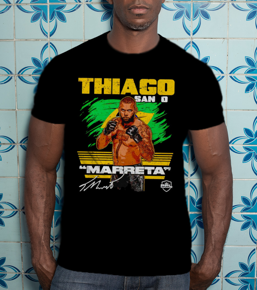 Thiago Santos Marreta PFL Signature MMA Fighter Brazilian Flag Background T-Shirt