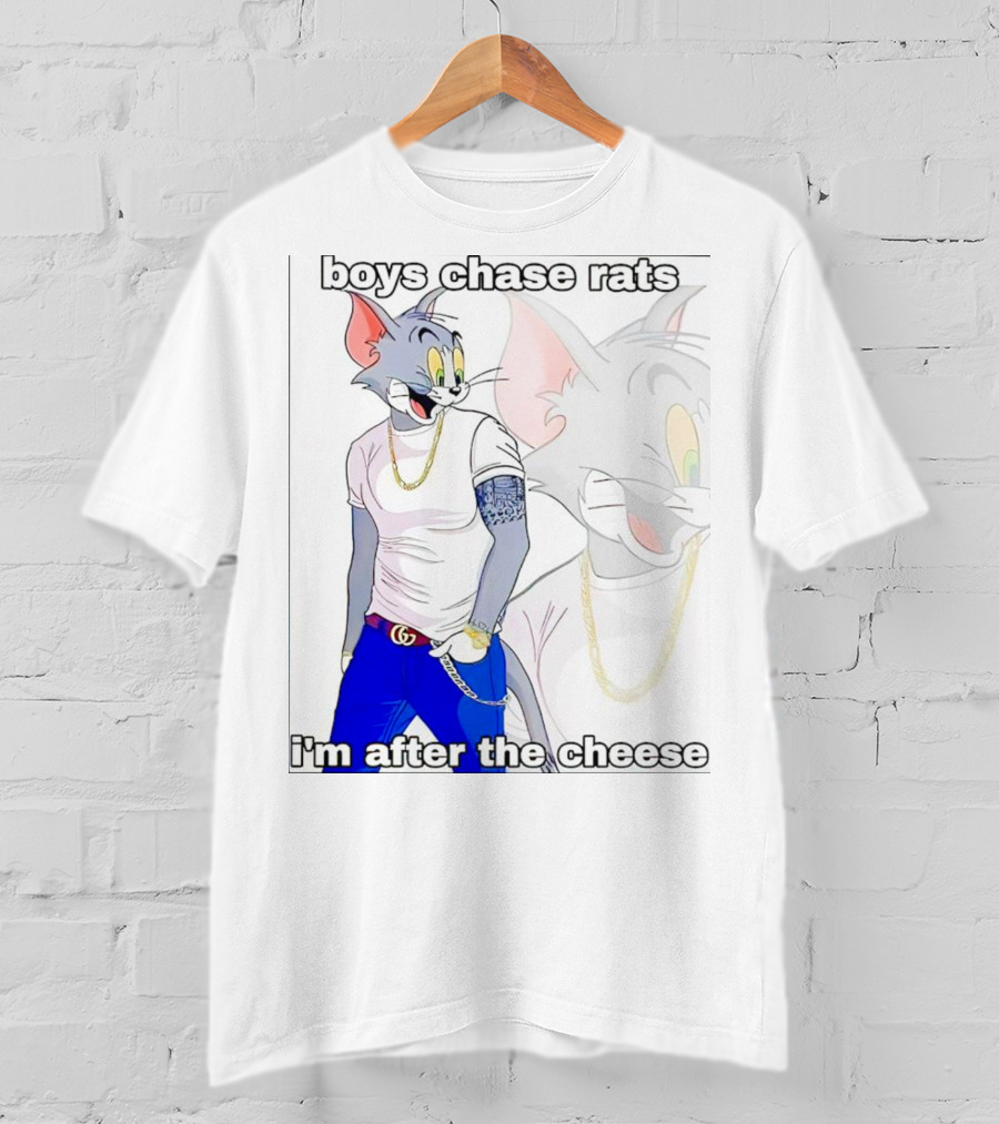 Boys Chase Rats, I'm After The Cheese Cartoon Cat With Gold Chain And Watch T-Shirt