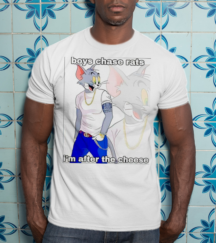 Boys Chase Rats, I'm After The Cheese Cartoon Cat With Gold Chain And Watch T-Shirt