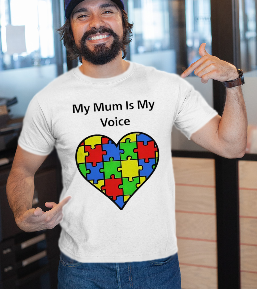 My Mum Is My Voice Heart Puzzle Pieces T-Shirt
