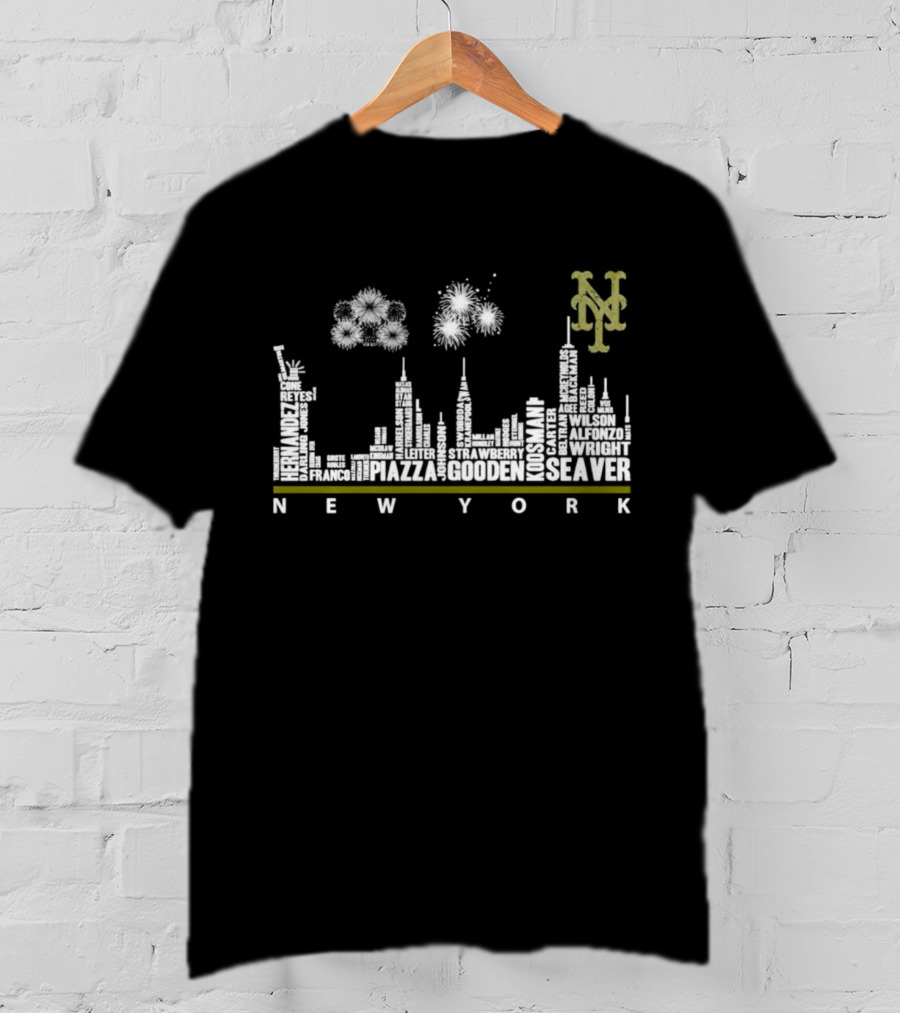 New York Mets Skyline With Player Names T-Shirt