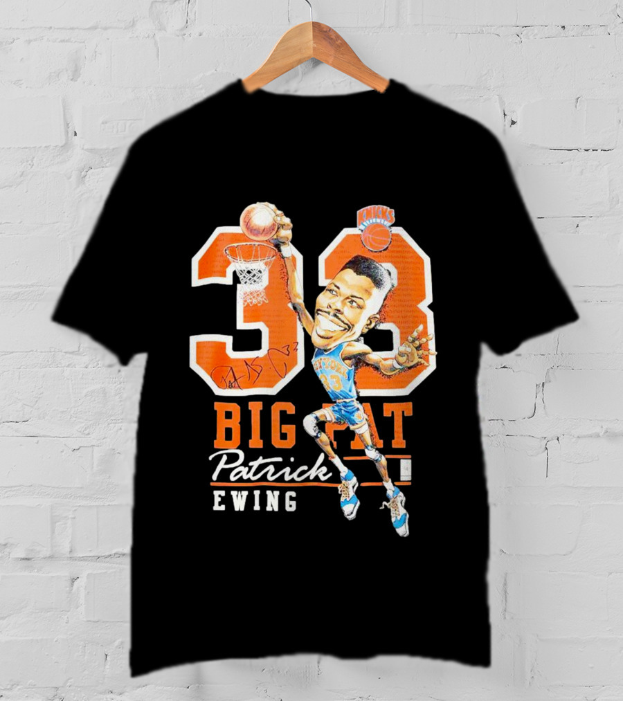 Knicks 33 Big Pat Patrick Ewing Signature Slam Dunk T-Shirt