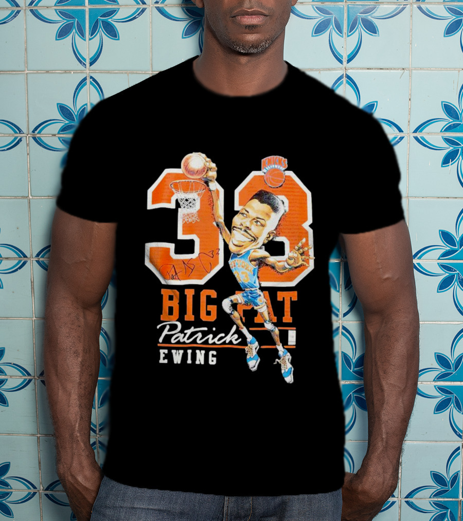 Knicks 33 Big Pat Patrick Ewing Signature Slam Dunk T-Shirt