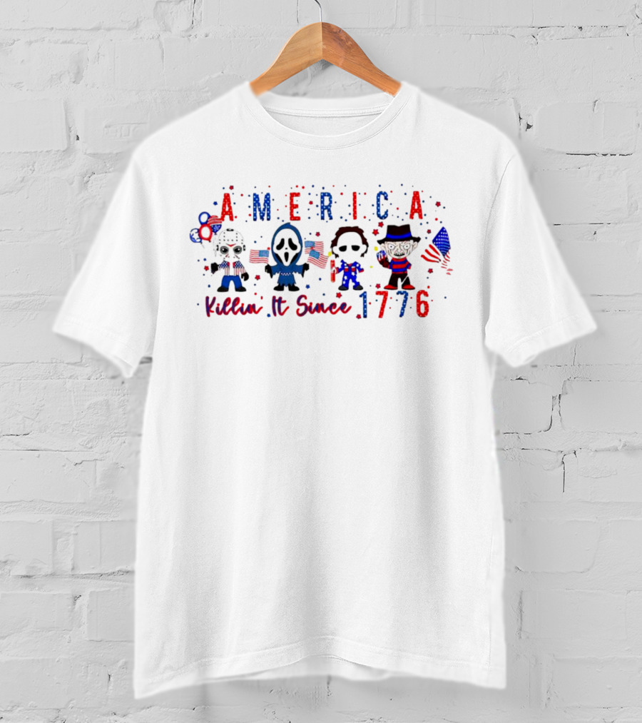 America Killin It Since 1776 With Iconic Characters And Patriotic Symbols T-Shirt