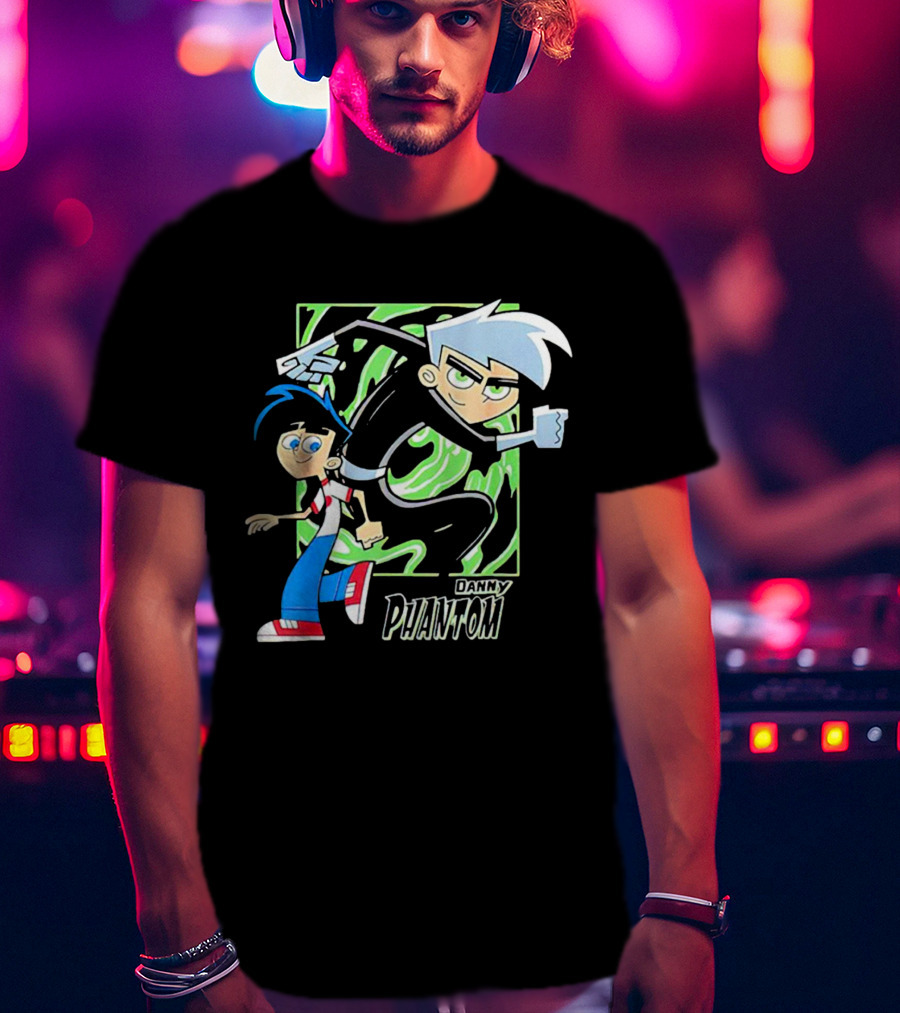 Danny Phantom Cartoon Artwork With Ghostly Green Swirl T-Shirt