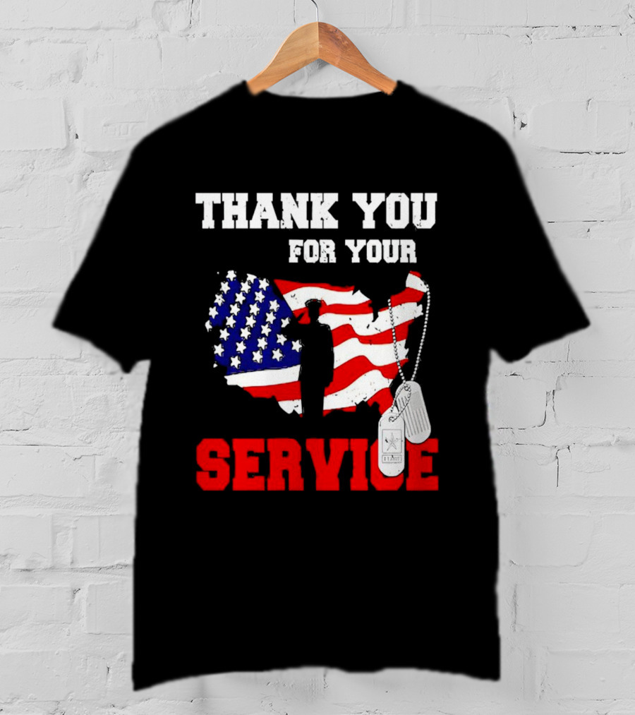 Thank You For Your Service American Flag Silhouette With Dog Tags T-Shirt