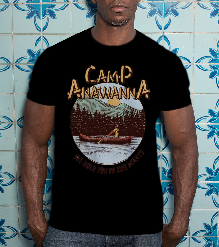 Camp Anawanna We Hold You In Our Hearts Canoe Mountain Sunset Lake Scene T-Shirt