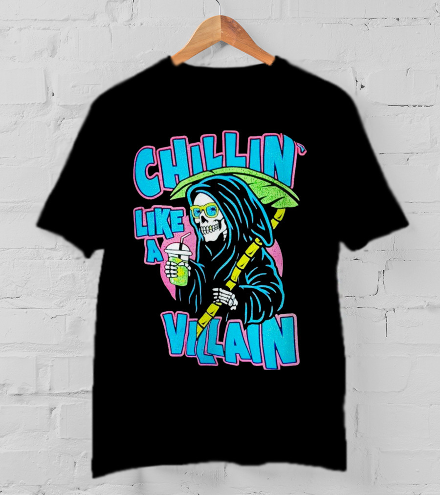 Chillin' Like A Villain Skeleton With Umbrella And Drink T-Shirt