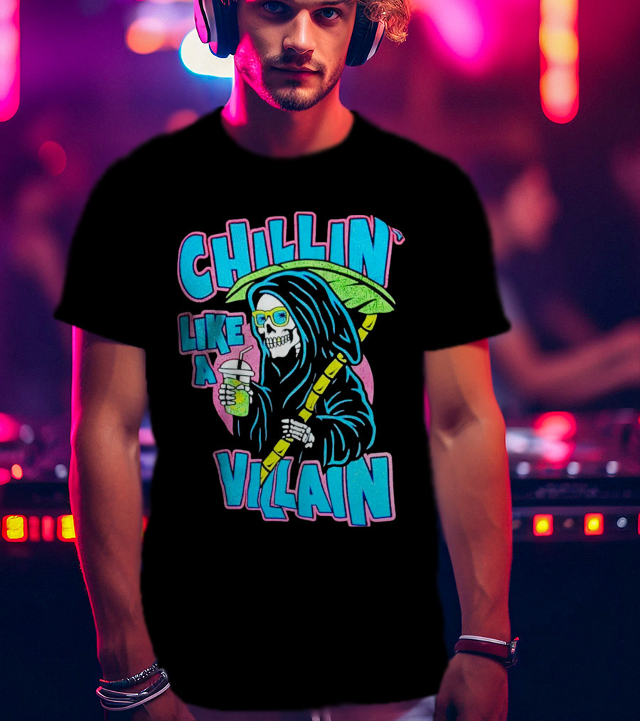 Chillin' Like A Villain Skeleton With Umbrella And Drink T-Shirt
