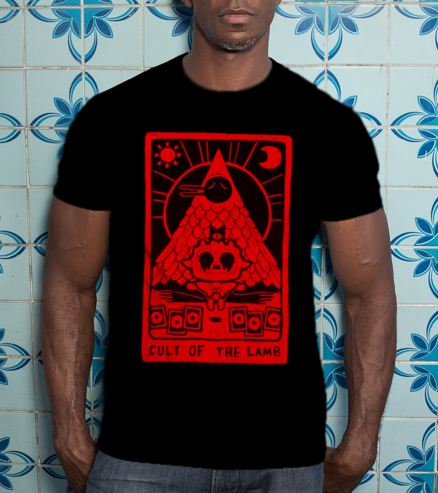 Cult Of The Lamb Red Tarot Pyramid With Sun And Moon Symbols T-Shirt