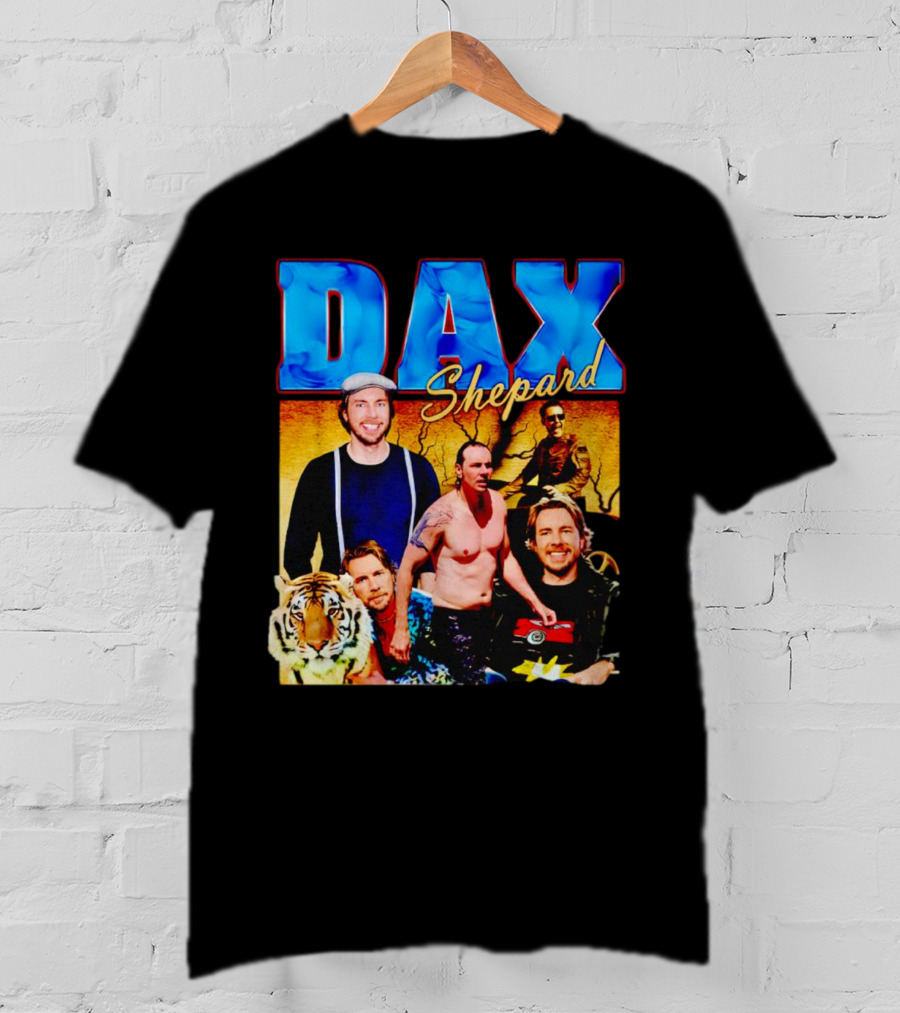 Dax Shepard Vintage Collage With Blue Text And Tiger T-Shirt