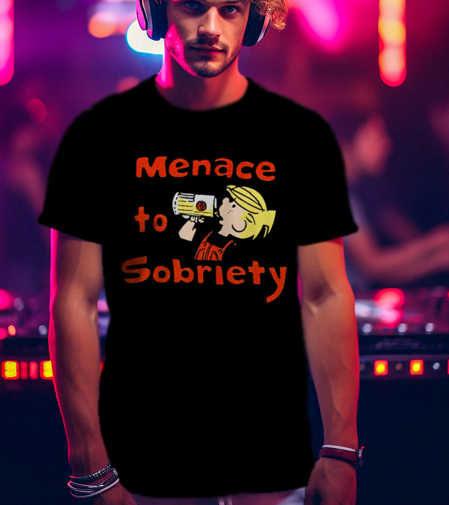 Menace To Sobriety Cartoon Character Drinking Beer T-Shirt