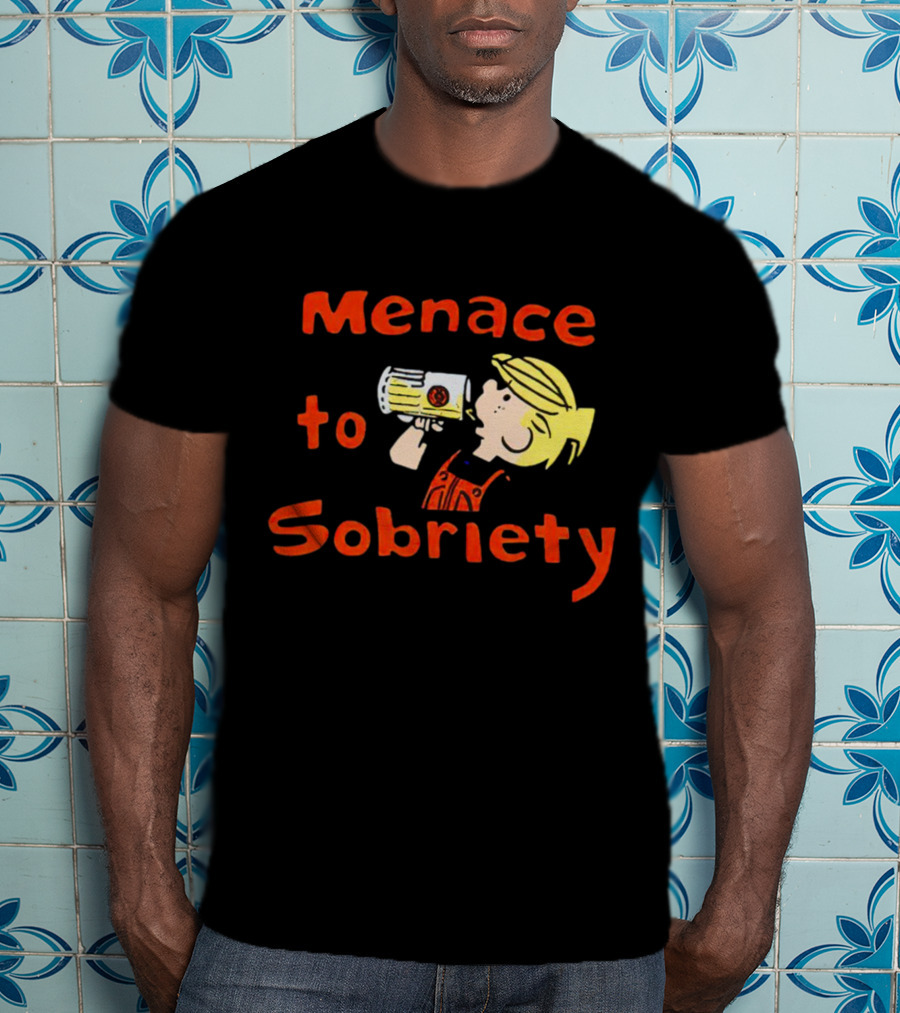 Menace To Sobriety Cartoon Character Drinking Beer T-Shirt