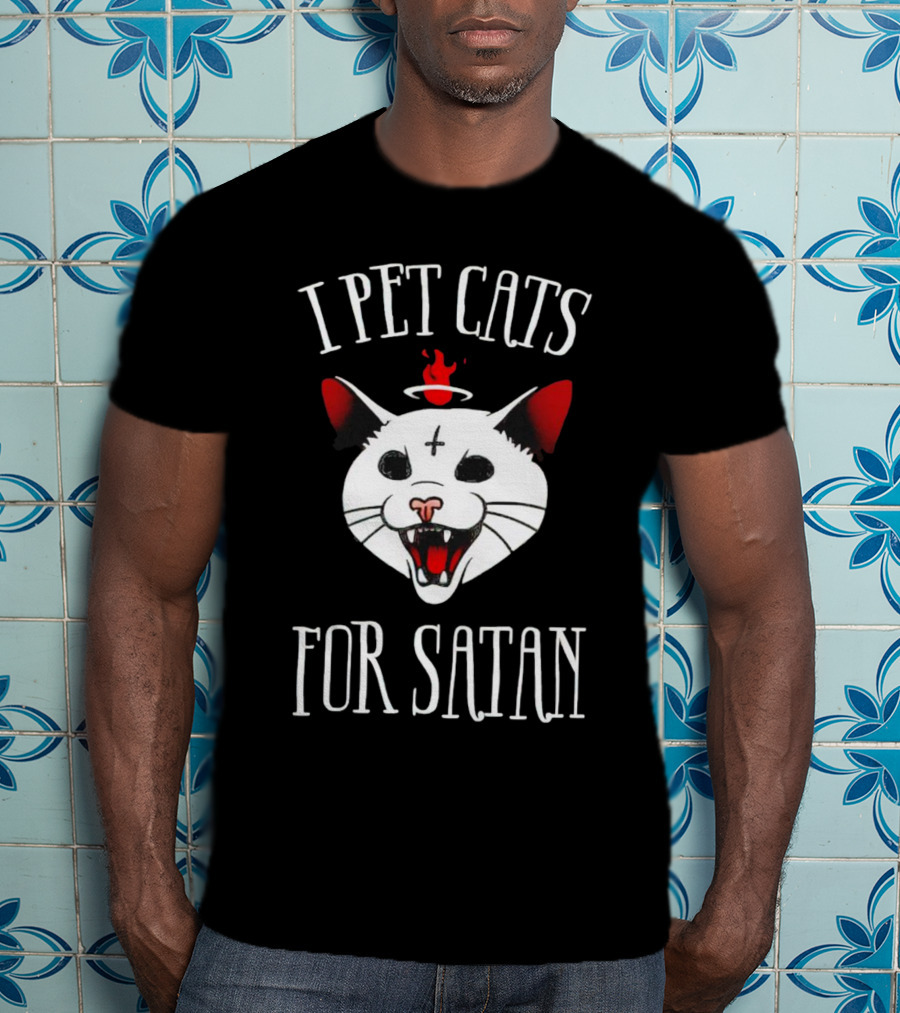 I Pet Cats For Satan Devil Cat Halo T-Shirt