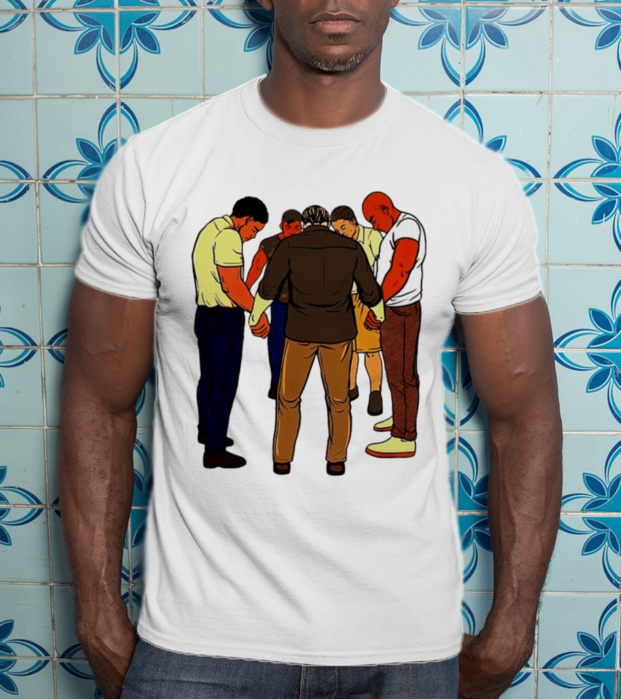 Black Men Praying In Circle Together T-Shirt
