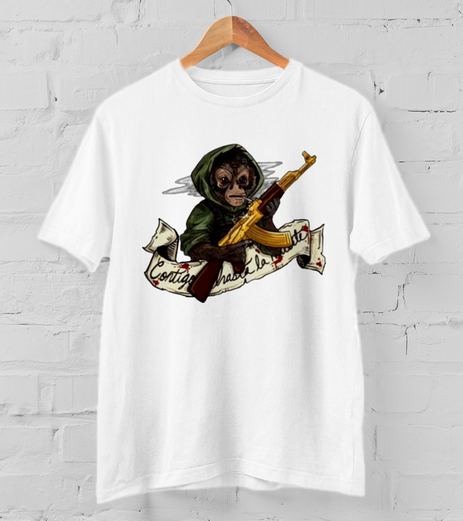 El Changuito Contigo Hasta La Muerte Monkey With AK-47 T-Shirt