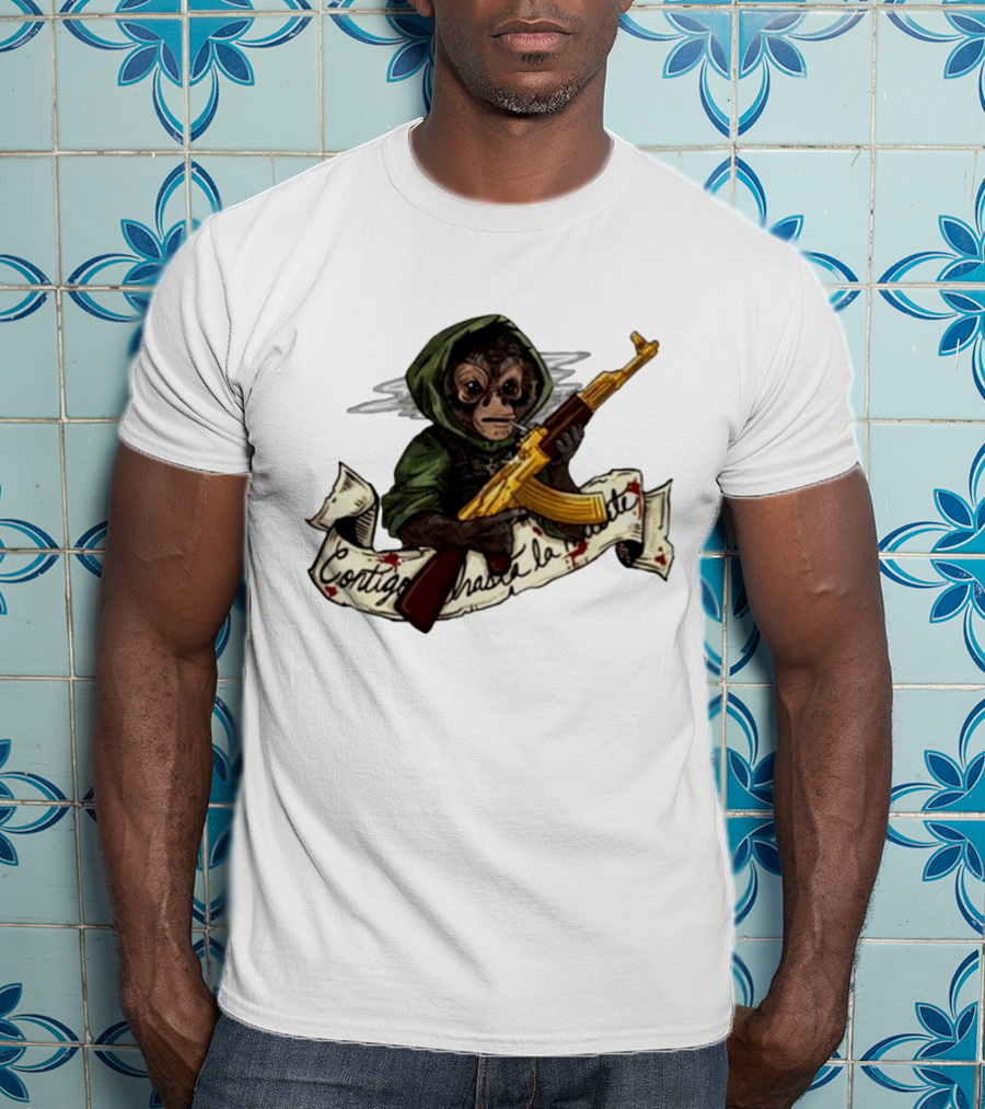 El Changuito Contigo Hasta La Muerte Monkey With AK-47 T-Shirt