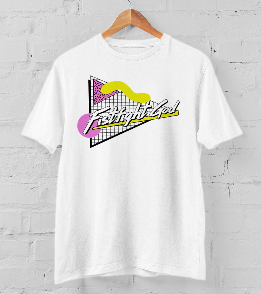 Fistfight God 80s Retro Wave Style Triangles Circles Grid T-Shirt