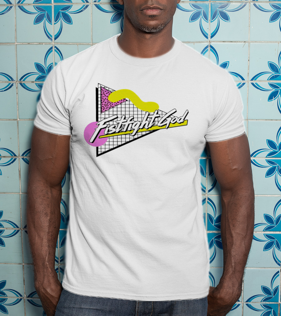 Fistfight God 80s Retro Wave Style Triangles Circles Grid T-Shirt