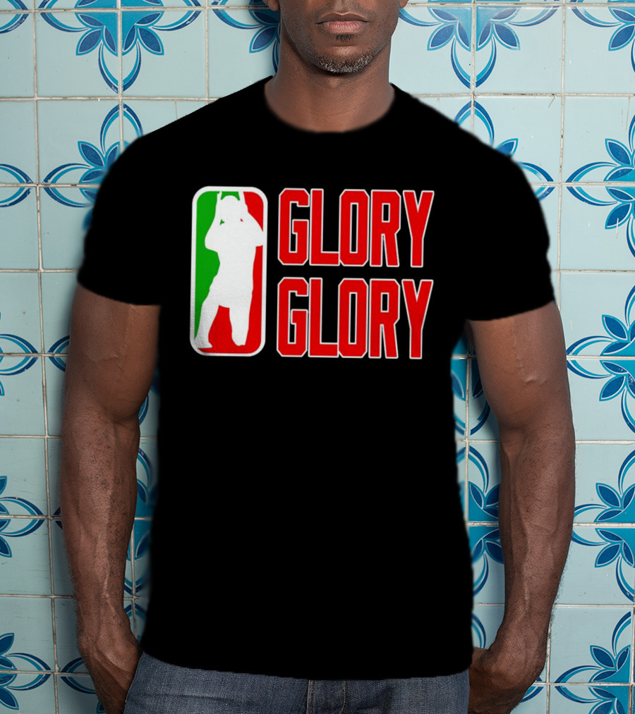 GLORY GLORY Soccer Trophy Celebration Silhouette Mexican Flag Colors T-Shirt