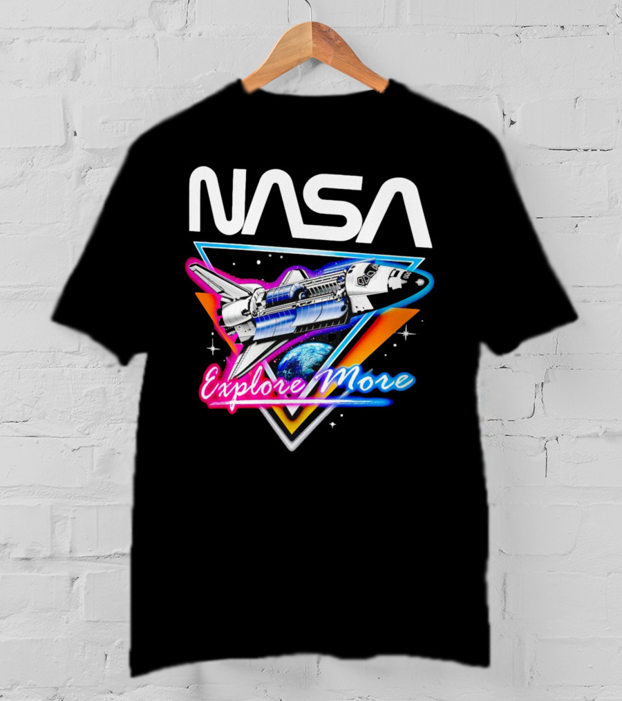 NASA Neon Glow Space Shuttle Explore More T-Shirt