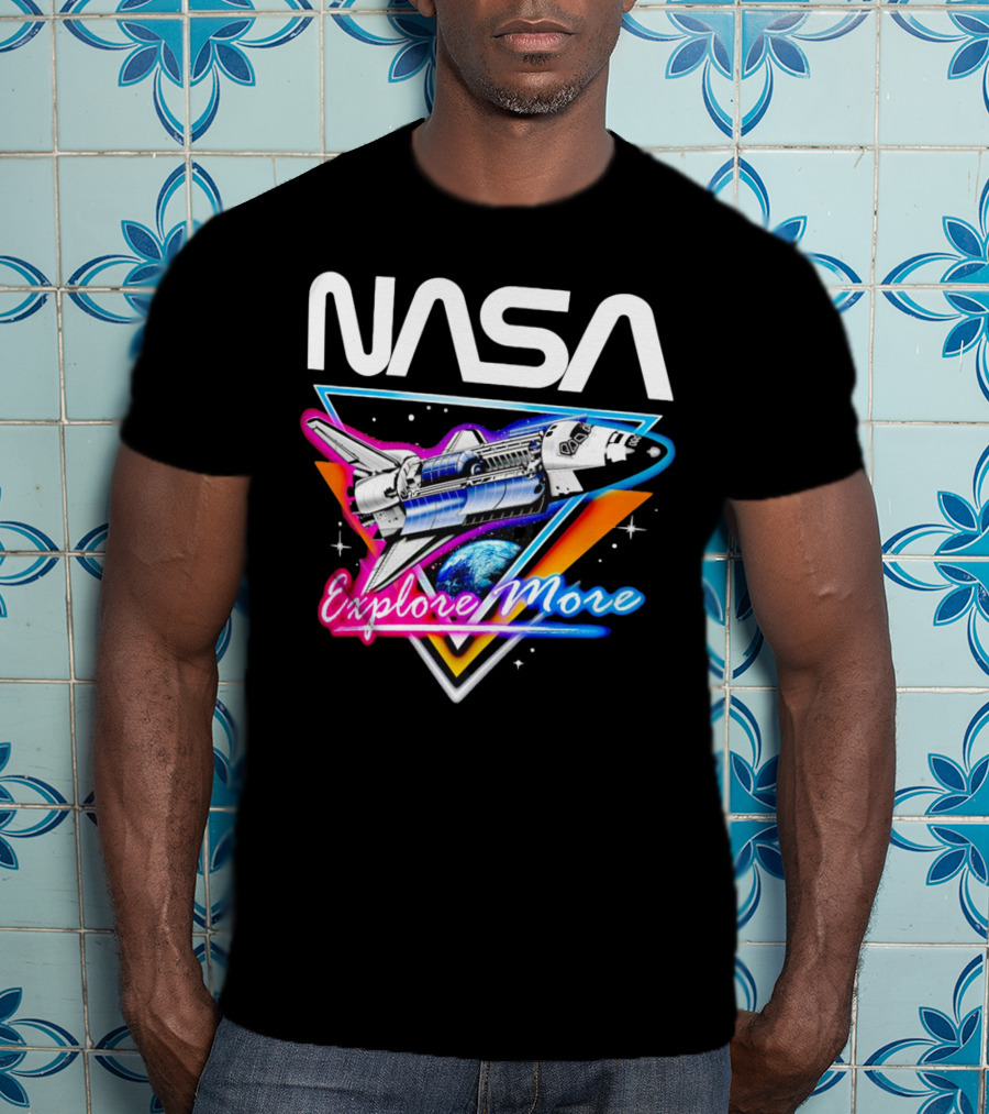 NASA Neon Glow Space Shuttle Explore More T-Shirt