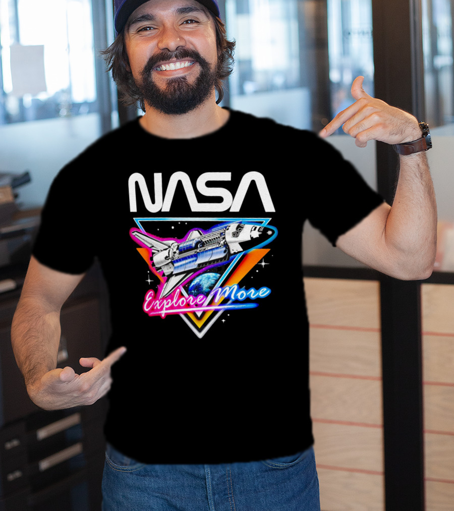 NASA Neon Glow Space Shuttle Explore More T-Shirt