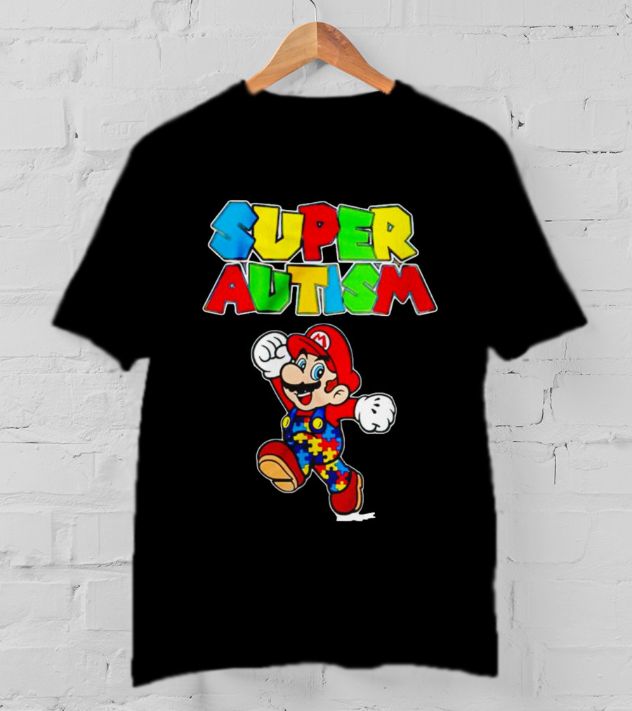 Super Autism Mario Puzzle Piece Overalls Iconic Character T-Shirt