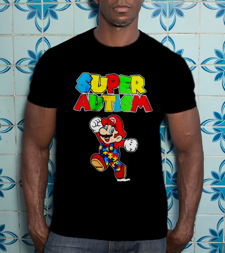 Super Autism Mario Puzzle Piece Overalls Iconic Character T-Shirt