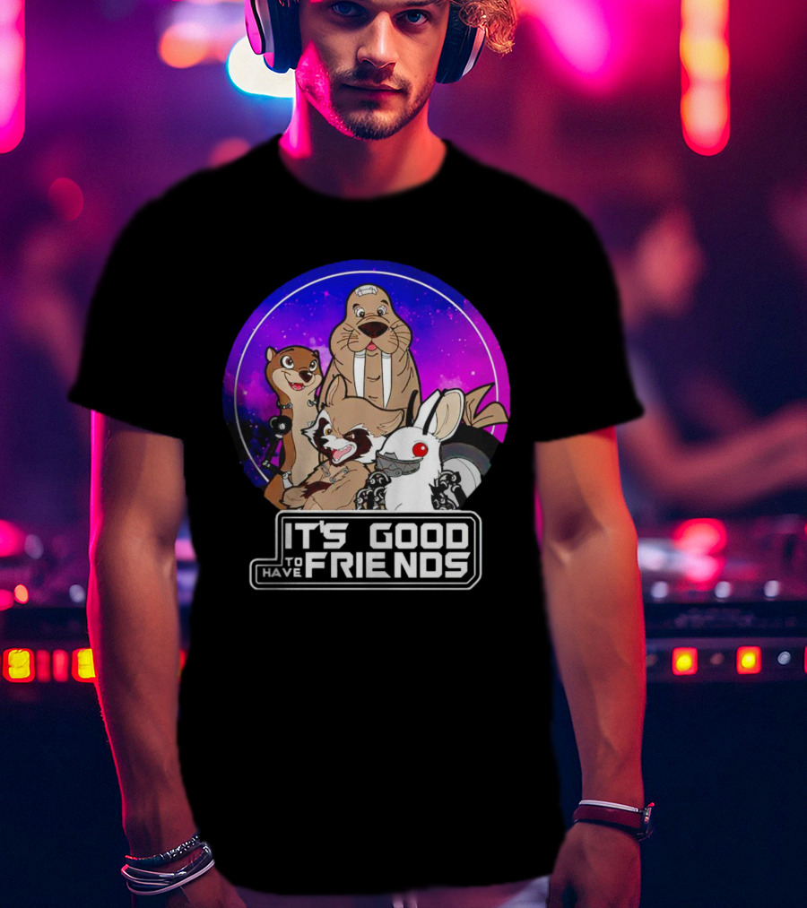 It's Good To Have Friends Rocket Rabbit Space Circle T-Shirt
