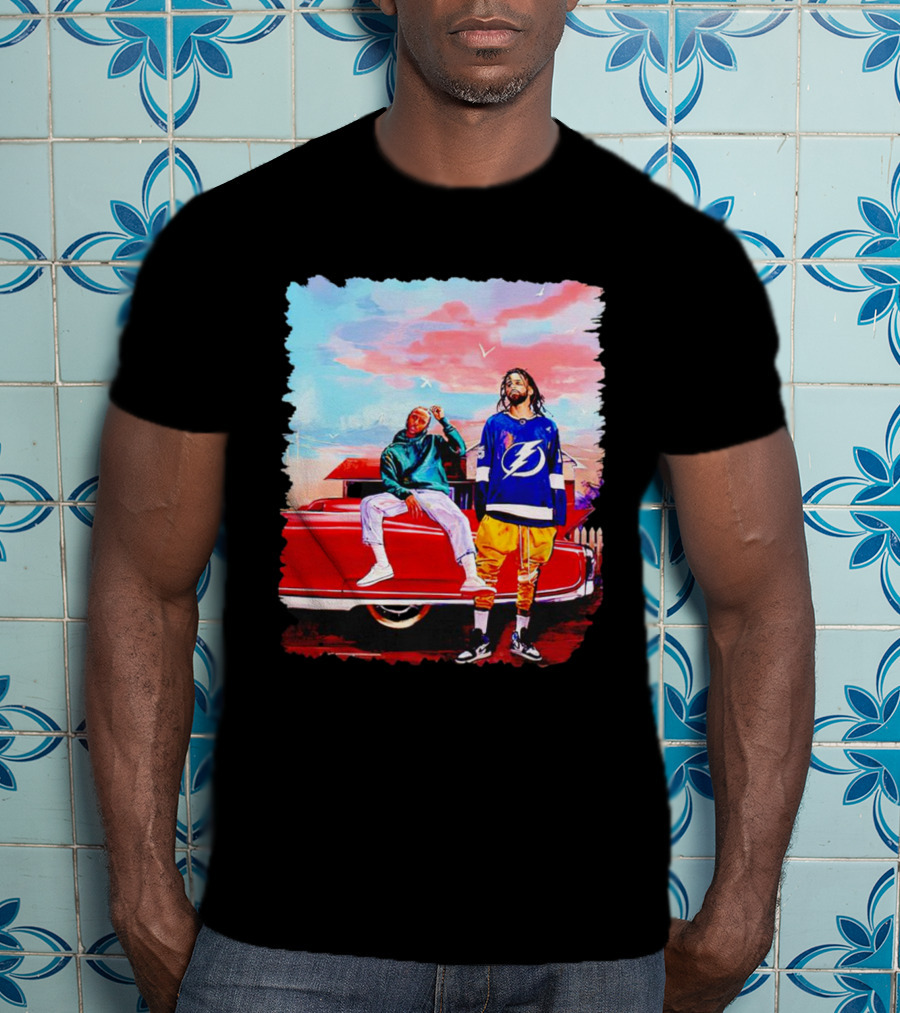 J Cole And Kendrick Lamar Concert With Retro Car And Tampa Bay Lightning Jersey T-Shirt